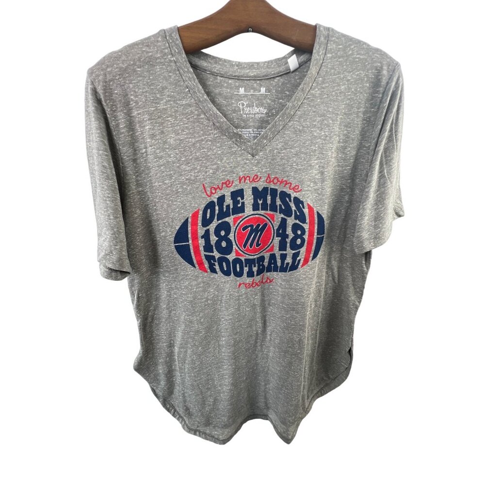 Pressbox Tshirt Size Medium Gray Love Me Some Ole Miss Football Rebels VNeck